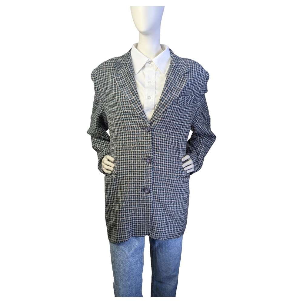 Vintage Cleo 100% Wool Houndstooth Blazer Jacket | Made in Canada | Fits L/XL